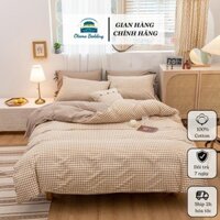 Bộ chăn ga gối đệm caro be chất liệu cotton poly mềm mát Otama Bedding bộ drap giường bo chun đủ size 1m2 1m4 1m6 1m8 2m