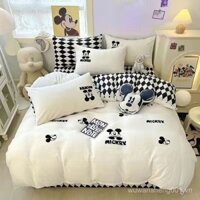 Bộ chăn ga gối đệm Chăn hoạt hình dễ thương mẫu mới Bộ chăn ga gối đệm bông giặt nước Bộ Ba miếng dày dặn cho ký túc xá sinh viên