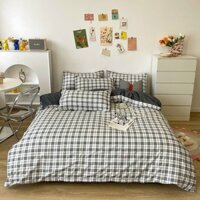 Bộ chăn ga gối đệm cotton poly cao cấp set 4 món họa tiết kẻ caro, kích thước 1m6x2m, 1m8x2m, 2mx2m2