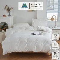 Bộ chăn ga gối đệm cotton tici trắng, chăn ga khách sạn homestay mềm mại cao cấp sang trọng