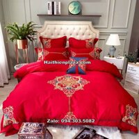 Bộ chăn ga gối đệm cưới đẹp mầu đỏ