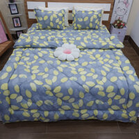 Bộ chăn ga gối đệm drap giường 5 món Nguyệt Ánh Bedding cotton poly - chăn phao trần bông dày dặn ấm áp - [LÁ NGỌC VÀNG]