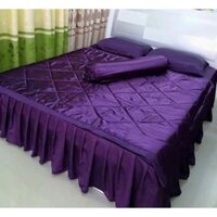 Bộ chăn ga gối đệm phi lụa tím than (ga phủ) 1,6mx2m