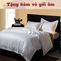 Bộ chăn ga gối đệm, ra giường cotton trắng sọc 3F khách sạn cao cấp [Tặng kèm vỏ gối ôm]