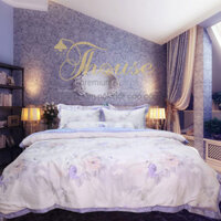 Bộ chăn ga gối drap giường lụa tencel chần thêu Julia 857-1m6x2m