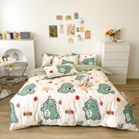 Bộ chăn ga gối ga giường cotton poly hàn quốc mẫu khủng long ga tim siêu cute, hàng loại 1