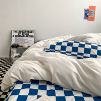 Bộ chăn ga gối ga trải giường Klein Blue Checkerboard 1,5m 1,8m Bộ gối ga trải giường màu trắng cho ký túc xá