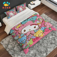 Bộ chăn ga gối Hello Kitty 3 trong 1 cỡ Queen Vỏ chăn đôi đơn có vỏ gối Trang trí nội thất