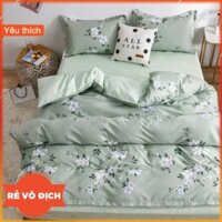 Bộ Chăn Ga Gối Hoa Xanh Cotton Poly