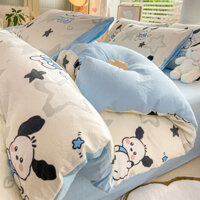 Bộ chăn ga gối IN hình chó dễ thương 4 TRONG 1 dành cho học sinh Bộ ga trải giường mềm bằng vải Cotton giặt Bộ ga trải giường phẳng màu xanh / Tấm trang bị Vỏ gối Vỏ gối đơn Queen King / Super King Size