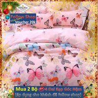 Bộ Chăn Ga Gối Kovico Cotton  Bướm Xuân (Full size) chọn kích cỡ