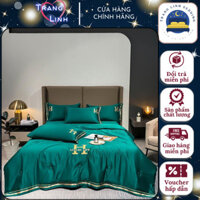 Bộ Chăn Ga Gối Lụa Chữ H Chăn Trần Bông, Bộ Ga Giường Lụa Cao Cấp 4 Món Phủ / Chun, 1m 1m2 1m4 1m5 1m6 1m8 2mx2m 2m2
