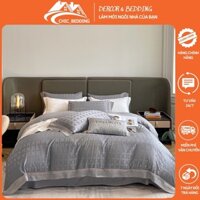 Bộ chăn ga gối lụa LUXURY BEDDING, ga giường vỏ gối lụa vân chìm mềm mát không nhăn