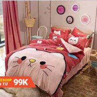 Bộ Chăn Ga Gối Nỉ Nhung 3D Cao Cấp Mẫu Mèo Hồng ..