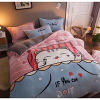 Bộ Chăn Ga Gối Nỉ Nhung 3D Cao Cấp - Mèo Ngủ - 2020 ( Tặng Kèm Tranh Để Bàn Cho Bé Cực Đáng Yêu )
