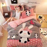 Bộ Chăn Ga Gối Nỉ Nhung Chăn Bông - Gấu Trúc