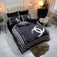 Bộ Chăn Ga Gối Nỉ Nhung Chanel Đen