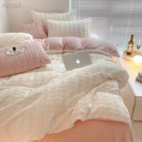 Bô chăn ga gối nỉ nhung vặn thừng style Bắc Âu - set vỏ 4 món lông thỏ - hàng loại 1