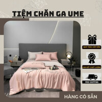 Bộ Chăn Ga Gối Phi Lụa Chăn Chần Thêu Chữ Romantic Love Siêu Đẹp - Sang Trọng