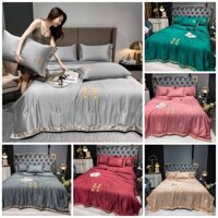 Bộ chăn ga gối phi lụa chăn chần chữ H cao cấp