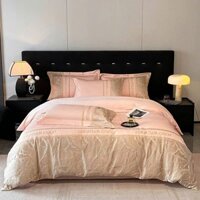 Bộ chăn ga gối phi lụa LUXURY L'OREN HOUS sang trong, mềm mại, gồm 1 ga trải giường, 2 vỏ gối nằm và 1 chăn chần bông hè