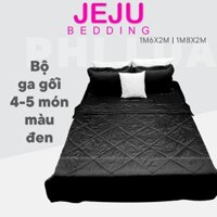 Bộ Chăn Ga Gối Phi Lụa Màu Đen Huyền - JejuBedding