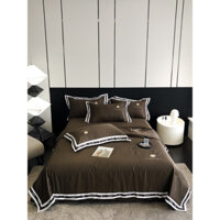 Bộ chăn ga gối phi lụa thêu chanel chăn Trần bông sét 4 món SHOP VŨ THỊ THƠM