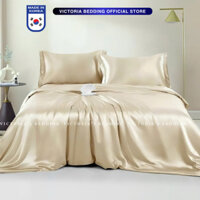 Bộ Chăn Ga Gối Phi Lụa Victoria Bedding Vàng Kem Mát Mịn - Thương Hiệu Korea