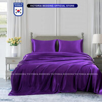 Bộ Chăn Ga Gối Phi Lụa Victoria Bedding Màu Tím Đậm Mát Mịn - Thương Hiệu Korea