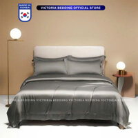 Bộ Chăn Ga Gối Phi Lụa Victoria Bedding Xám Đậm Mát Mịn - Thương Hiệu Korea