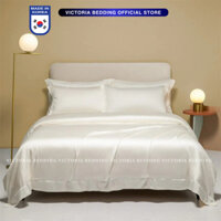 Bộ Chăn Ga Gối Phi Lụa Victoria Bedding Màu Trắng Mát Mịn - Thương Hiệu Korea