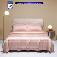 Bộ Chăn Ga Gối Phi Lụa Victoria Bedding Màu Hồng Phấn Mát Mịn - Thương Hiệu Korea