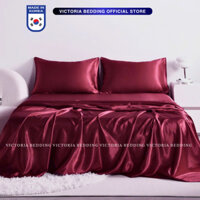 Bộ Chăn Ga Gối Phi Lụa Victoria Bedding Đỏ Rượu Mát Mịn - Thương Hiệu Korea