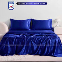 Bộ Chăn Ga Gối Phi Lụa Victoria Bedding Xanh Biển Mát Mịn - Thương Hiệu Korea
