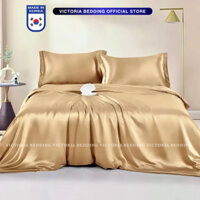 Bộ Chăn Ga Gối Phi Lụa Victoria Bedding Vàng Đồng Mát Mịn - Thương Hiệu Korea