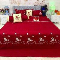 Bộ chăn ga gối phòng cưới trần phủ 7 món satin - TH20