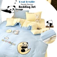 Bộ chăn ga gối thêu Appliqué màu xanh be Bộ chăn bông gấu trúc / chó thiết kế dễ thương Bộ giường cỡ queen