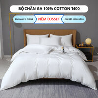 Bộ chăn ga gối trắng trơn cotton T400 chuyên dùng cho khách sạn, homestay Cotton Tici trắng cao cấp đủ mọi kích thước