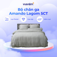 Bộ chăn ga lụa tencel cao cấp Amando Lagom 5CT màu kem thoáng khí mềm mại vượt trội
