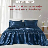 Bộ Chăn Ga Phi Lụa Victoria's Bedding Màu Xanh Đen - Công Nghệ APSilk Korea Không Xù Lông
