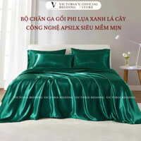 Bộ Chăn Ga Phi Lụa Victoria's Bedding Màu Xanh Lá Cây - Công Nghệ APSilk Korea Không Xù Lông