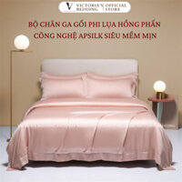 Bộ Chăn Ga Phi Lụa Victoria's Bedding Màu Hồng Phấn - Công Nghệ APSilk Korea Không Xù Lông