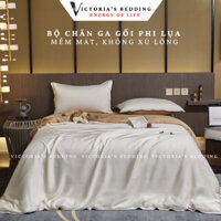 Bộ Chăn Ga Phi Lụa Victoria's Bedding Mix Color WhiteGold - Công Nghệ APSilk Korea Không Xù Lông