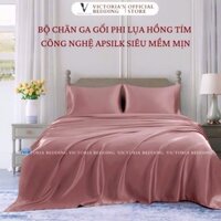 Bộ Chăn Ga Phi Lụa Victoria's Bedding Màu Hồng Tím - Công Nghệ APSilk Korea Không Xù Lông