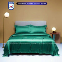 Bộ Chăn Ga Phi Lụa Victoria's Bedding Korea Màu Xanh Lá Cây An Toàn Cho Da, Mát Mịn