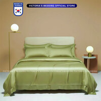 Bộ Chăn Ga Phi Lụa Victoria's Bedding Korea Màu Xanh Mạ Non An Toàn Cho Da, Mát Mịn