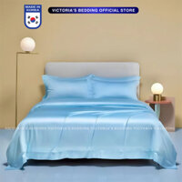 Bộ Chăn Ga Phi Lụa Victoria's Bedding Korea Màu Xanh Da Trời Mát Mịn, An Toàn Cho Da