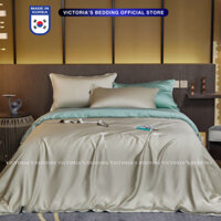 Bộ Chăn Ga Phi Lụa Victoria's Bedding Korea Mix Color Bạc Kim Phối Xanh Ngọc - Công Nghệ APSilk Mềm Mịn, An Toàn Cho Da