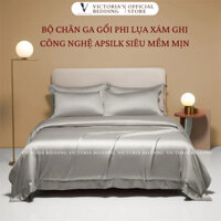 Bộ Chăn Ga Phi Lụa Victoria's Bedding Màu Xám Ghi - Công Nghệ APSilk Korea Không Xù Lông