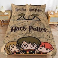 Bộ chăn ga trải giường 3 trong 1 Harry Potter Bộ chăn bông mềm mại và thoáng khí (2 vỏ gối)